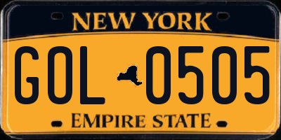 NY license plate GOL0505