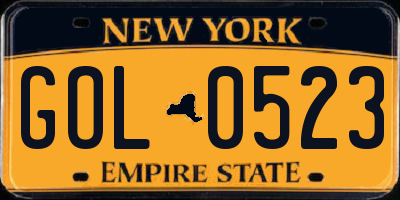 NY license plate GOL0523