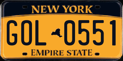 NY license plate GOL0551