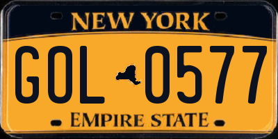 NY license plate GOL0577