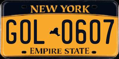 NY license plate GOL0607
