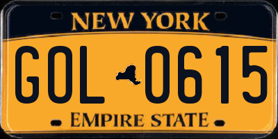 NY license plate GOL0615