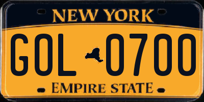 NY license plate GOL0700