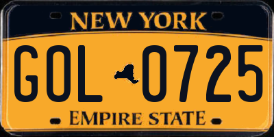 NY license plate GOL0725