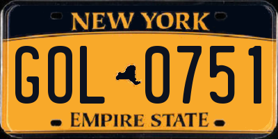 NY license plate GOL0751