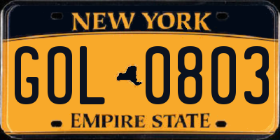 NY license plate GOL0803