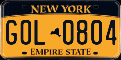 NY license plate GOL0804