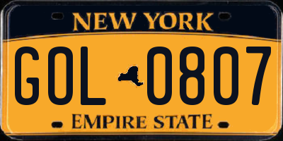 NY license plate GOL0807