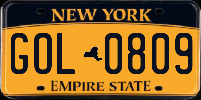 NY license plate GOL0809