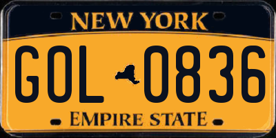 NY license plate GOL0836