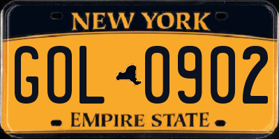 NY license plate GOL0902