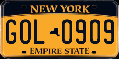 NY license plate GOL0909