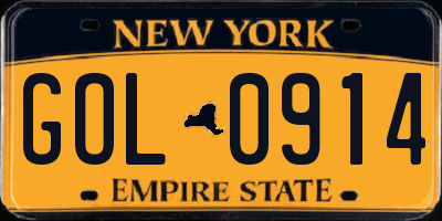 NY license plate GOL0914