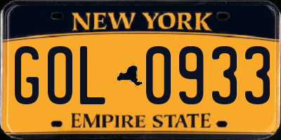 NY license plate GOL0933