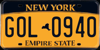 NY license plate GOL0940