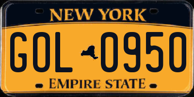 NY license plate GOL0950