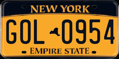NY license plate GOL0954