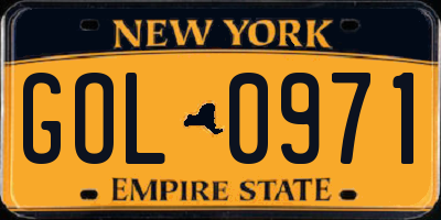 NY license plate GOL0971