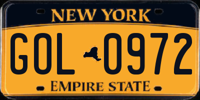 NY license plate GOL0972