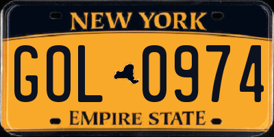 NY license plate GOL0974