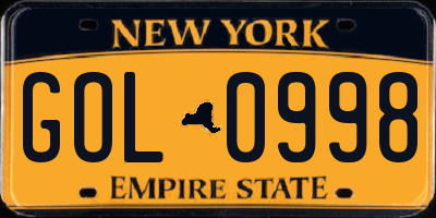 NY license plate GOL0998