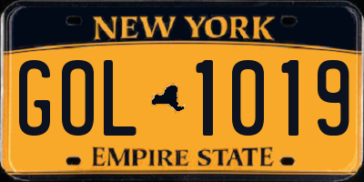 NY license plate GOL1019