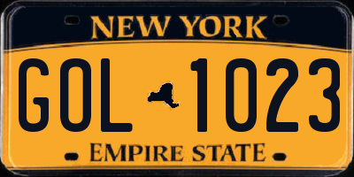 NY license plate GOL1023