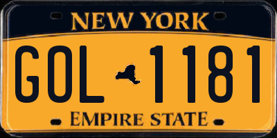 NY license plate GOL1181