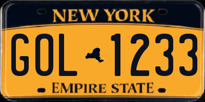 NY license plate GOL1233