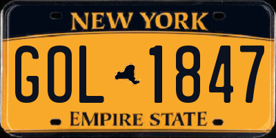 NY license plate GOL1847