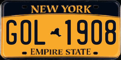 NY license plate GOL1908