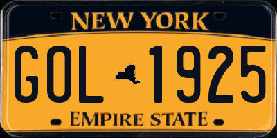 NY license plate GOL1925