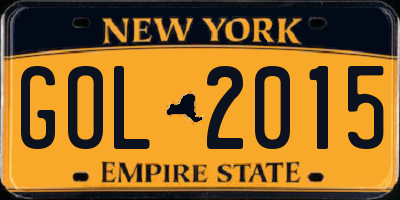 NY license plate GOL2015