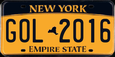 NY license plate GOL2016
