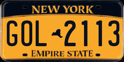 NY license plate GOL2113