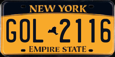 NY license plate GOL2116