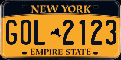 NY license plate GOL2123