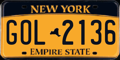 NY license plate GOL2136