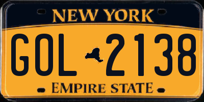NY license plate GOL2138