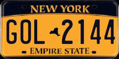 NY license plate GOL2144