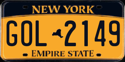 NY license plate GOL2149