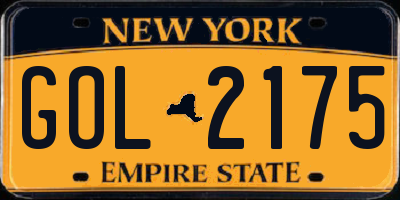 NY license plate GOL2175