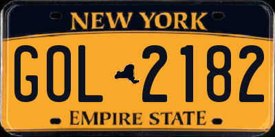 NY license plate GOL2182
