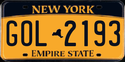 NY license plate GOL2193