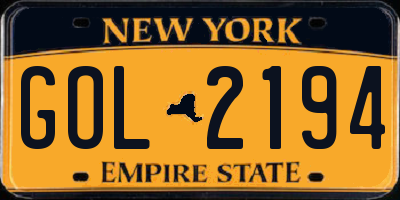 NY license plate GOL2194