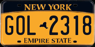 NY license plate GOL2318