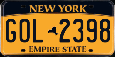 NY license plate GOL2398