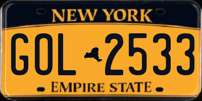 NY license plate GOL2533