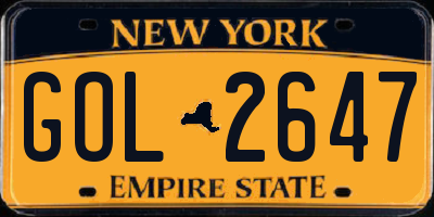 NY license plate GOL2647