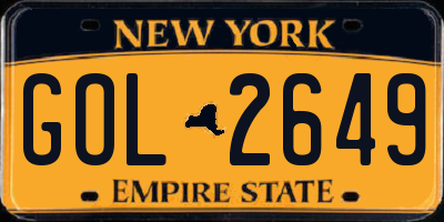 NY license plate GOL2649
